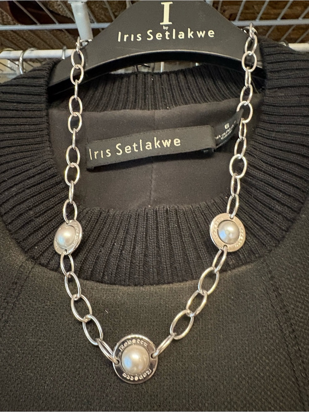 Rebecca Italy silver plated w river pearls station necklace